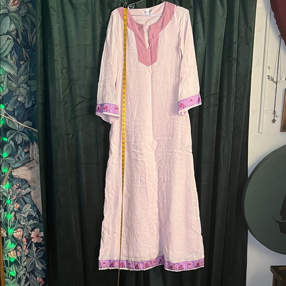 MEDIEVAL DRESS TUNIC LONG SLEEVE PINK RACCOON TRASH TULA RIBBON JACQUARD TRIM